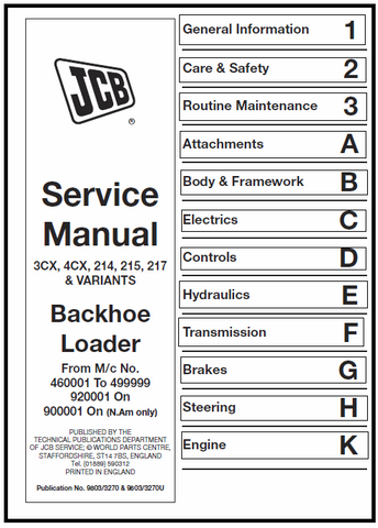 JCB 3CX, 4CX, 214, 215, 217 & Variants Backhoe Loader BEST PDF Service Repair Manual