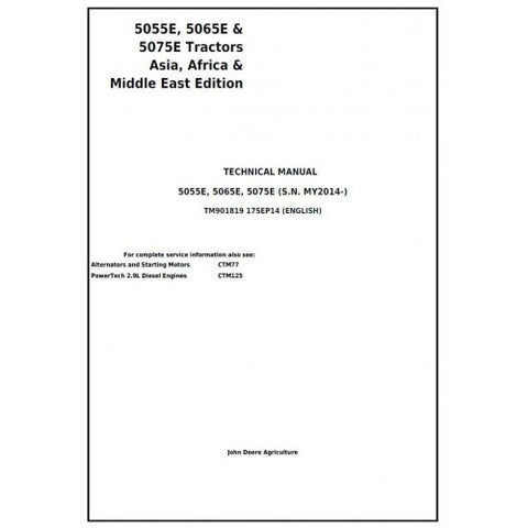 TM901819 SERVICE REPAIR TECHNICAL MANUAL - JOHN DEERE 5055E, 5065E, 5075E TRACTORS DOWNLOAD