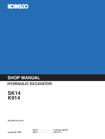 Kobelco SK14 , K914 Hydraulic Excavator BEST PDF Service Repair Manual