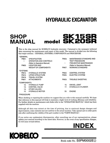 Kobelco SK15SR, SK20SR Mini Excavator Best PDF Service Repair Shop Manual 
