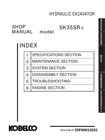 Kobelco SK35SR-5 Hydraulic Excavator BEST PDF Service Repair Manual (PX15-22809 and Up)