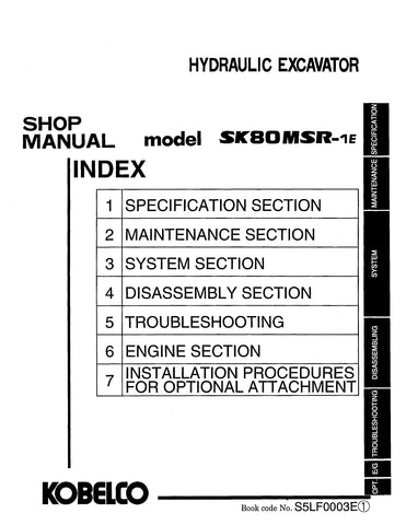 Kobelco SK80MSR-1E Crawler Excavator BEST PDF Service Repair Shop Manual (LE-17701 and UP)