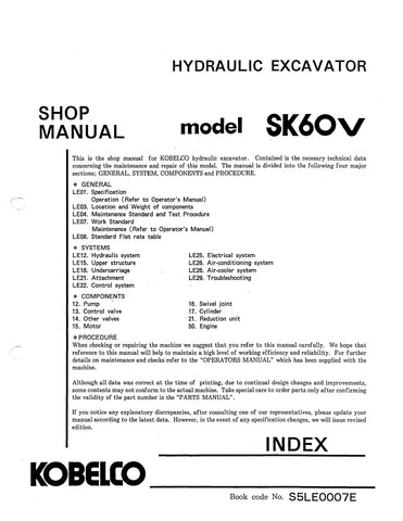 Kobelco Sk60V Hydraulic Crawler Excavator & Isuzu Industrial Diesel Engine 4JA1 4JB1 4JC1 Service Repair Manual PDF