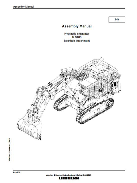 Liebherr Mining Crawler Excavator R9400 backhoe Assembly Manual BEST P ...