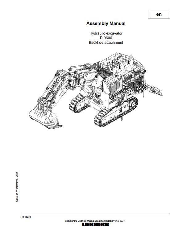 Liebherr Mining Crawler Excavator R9600 Backhoe Assembly Manual BEST P ...