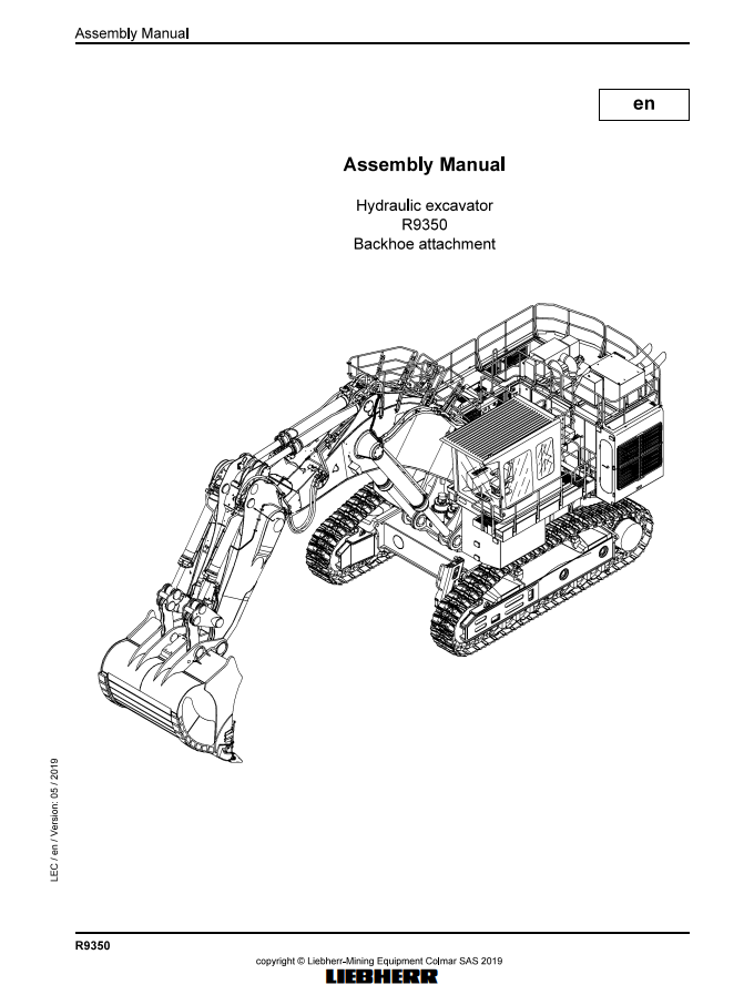 Liebherr Mining Hydraulic Excavator R9350 Backhoe Assembly Manual BEST