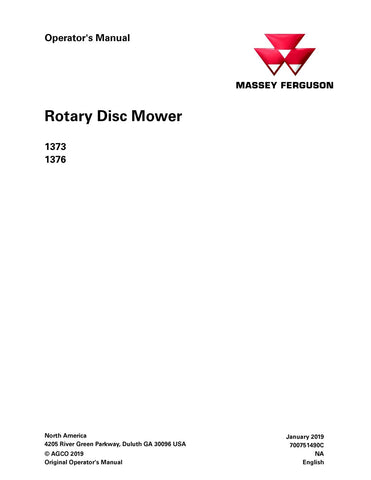 Massey Ferguson 1373, 1376 Rotary Disc Mower Operator's Manual
