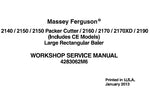 Massey Ferguson 2140, 2150, 2160, 2170, 2190 CE Large Rectangular Baler Service Repair Manual