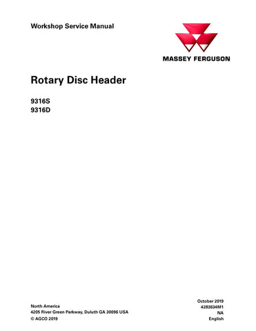 Massey Ferguson 9316S, 9316D Rotary Disc Header Workshop Service Repair Manual