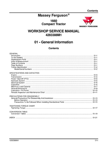 Massey Ferguson MF 1660 Tractor Workshop Service Repair Manual