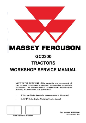 Massey Ferguson MF GC2300 Tractor Workshop Service Repair Manual