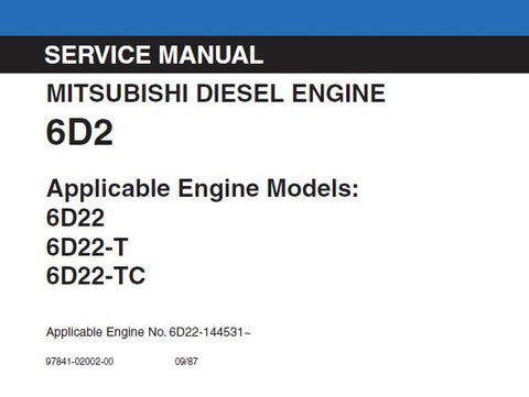 Mitsubishi Diesel Engine 6D2 Service Repair Manual PDF Download