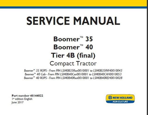 New Holland Boomer 35, 40 Tier 4B (Final) Compact Tractor Service Repair Manual PDF Download