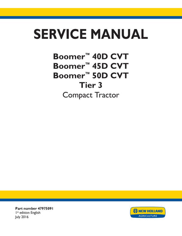 New Holland Boomer 40D CVT, 45D CVT, 50D CVT Tier 3 Compact Tractor Service Manual PDF Download