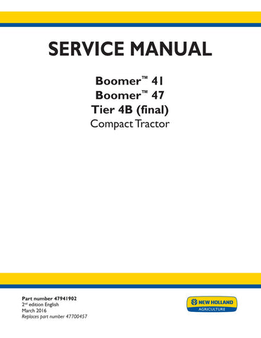 New Holland Boomer 41, 47 Tier 4B (Final) Compact Tractor Service Manual PDF Download