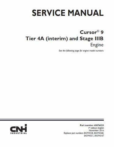 New Holland Cursor 9 Tier 4 Interim and Stage IIIB Engine Service Repair Manual PDF Download