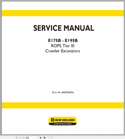 New Holland E175B, E195B ROPS Tier 3 Crawler Excavator Service Repair Manual PDF Download