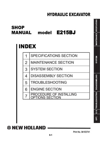 New Holland E215BJ Hydraulic Excavator Service Repair Manual PDF Download