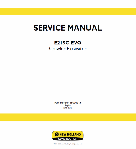 New Holland E215C Evo Excavator Service Repair Manual PDF Download