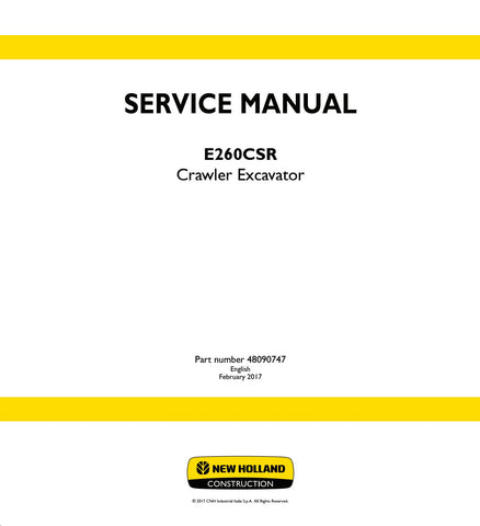 New Holland E230CSR Crawler Excavator Service Repair Manual PDF Download