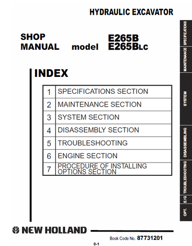 New Holland E265B, E265BLC Hydraulic Excavator Service Repair Manual PDF Download