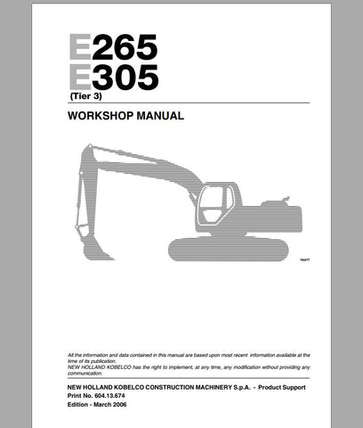 New Holland E265 and E305 Tier 3 Crawler Excavator Service Repair Manual PDF Download