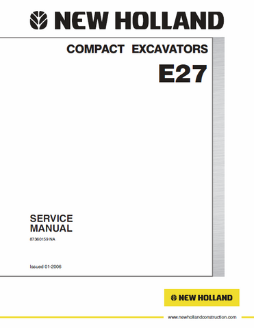 New Holland E27 Compact Excavator Service Repair Manual PDF Download