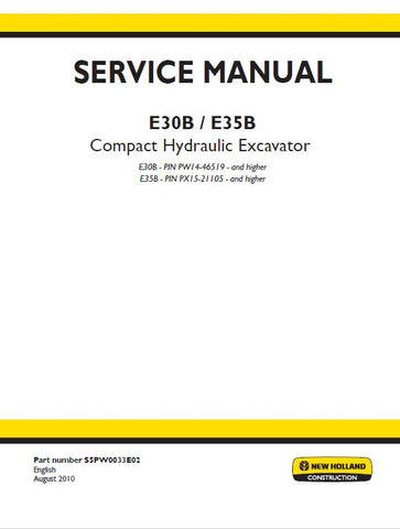 New Holland E30B and E35B Compact Hydraulic Excavator Service Repair Manual PDF Download