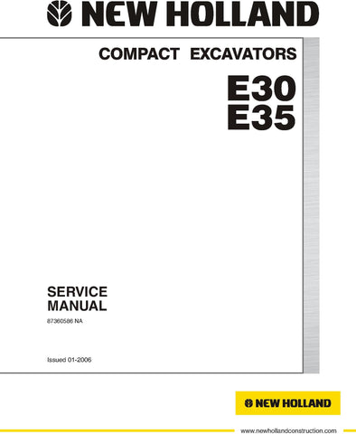 New Holland E30, E35 Compact Excavator Service Repair Manual PDF Download