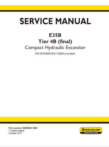New Holland E35B Tier 4B Compact Hydraulic Excavator Service Repair Manual PDF Download