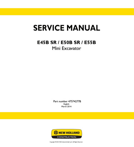 New Holland E45B SR, E50B SR, E55B Mini Excavator Service Repair Manual PDF Download