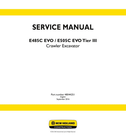 New Holland E485C Evo, E505C Eco Tier 3 Crawler Excavator Service Repair Manual PDF Download