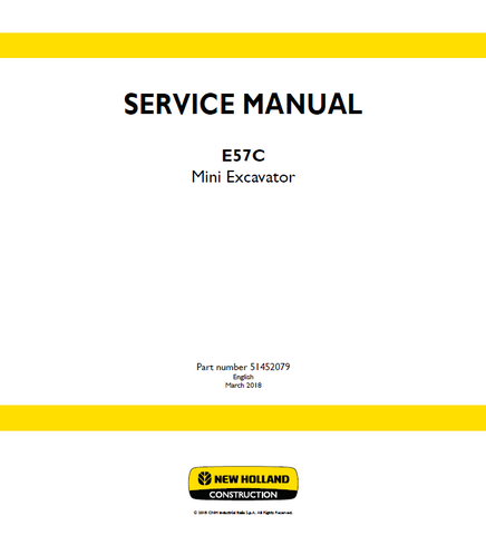 New Holland E57C Mini Excavator Service Repair Manual PDF Download