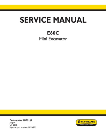 New Holland E60C Mini Excavator Service Repair Manual PDF Download