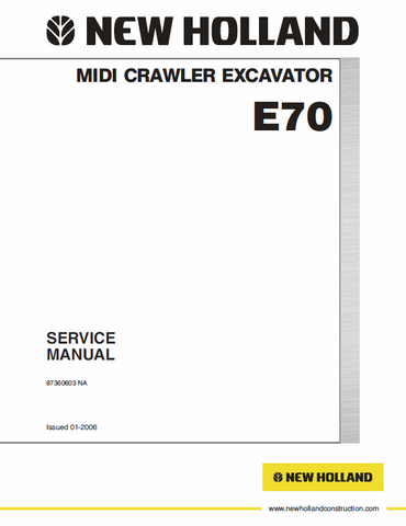 New Holland E70 Midi Crawler Excavator Service Repair Manual PDF Download