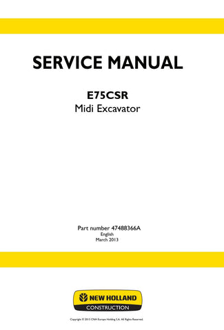 New Holland E75CSR Midi Excavator Service Repair Manual PDF Download