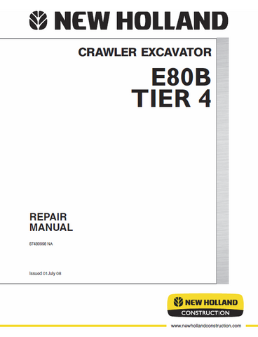 New Holland E80B Tier 4 Crawler Excavator Service Repair Manual PDF Download