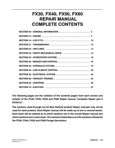 New Holland FX30, FX40, FX50, FX60 Forage Harvesters Service Repair Manual PDF Download