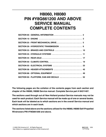 New Holland H8060, H8080 Self-Propelled Windrowers Service Repair Manual PDF Download