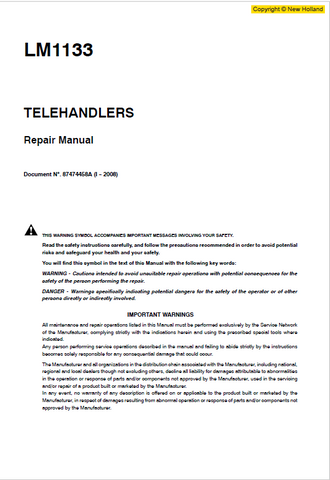 New Holland LM1133 Telehandlers Service Repair Manual PDF Download