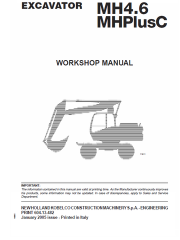 New Holland MH4.6, MHPlusC Excavator Service Repair  Manual PDF Download