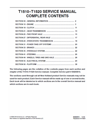 New Holland T1510, T1520 Tractor Service Repair Manual PDF Download