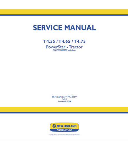 New Holland T4.55, T4.65, T4.75 Tractor Power star Service Repair Manual PDF Download