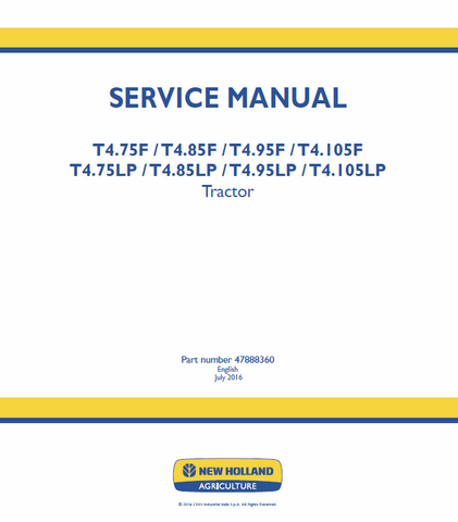 New Holland T4.75LP, T4.85LP, T4.95LP, T4.105LP Tractor Service Repair Manual PDF Download