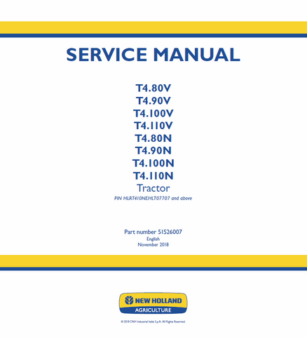 New Holland T4.80V T4.90V T4.100V T4.110V T4.80N T4.90N T4.100N T4.110N Tractor Service Repair Manual PDF Download