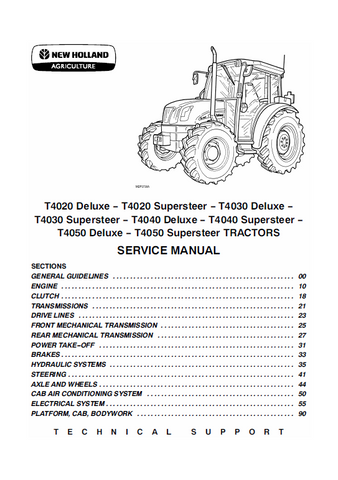 New Holland T4020, T4030, T4040, T4050 Delux Supersteer Tractor Service Repair Manual PDF Download