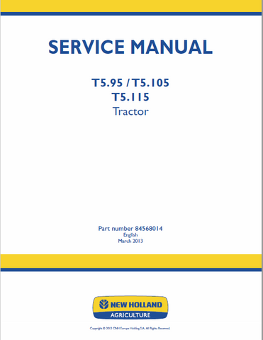 New Holland T5.95, T5.105, T5.115 Tractor Service Repair Manual PDF Download