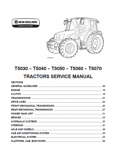 New Holland T5030, T5040, T5050, T5060, T5070 Tractor Service Repair Manual PDF Download