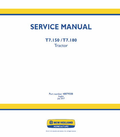 New Holland T7.150, T7.180 Tractor Service Repair Manual PDF Download