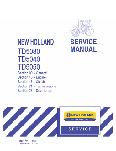 New Holland TD5030, TD5040, TD5050 Tractor Service Repair Manual PDF Download